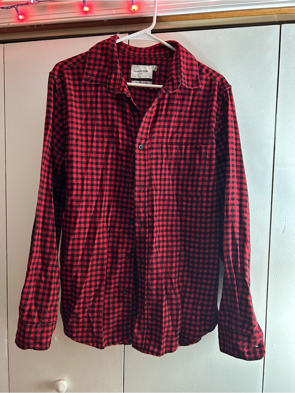 Goodfellow & Co Red and Black Buffalo Check Button-Down Shirt